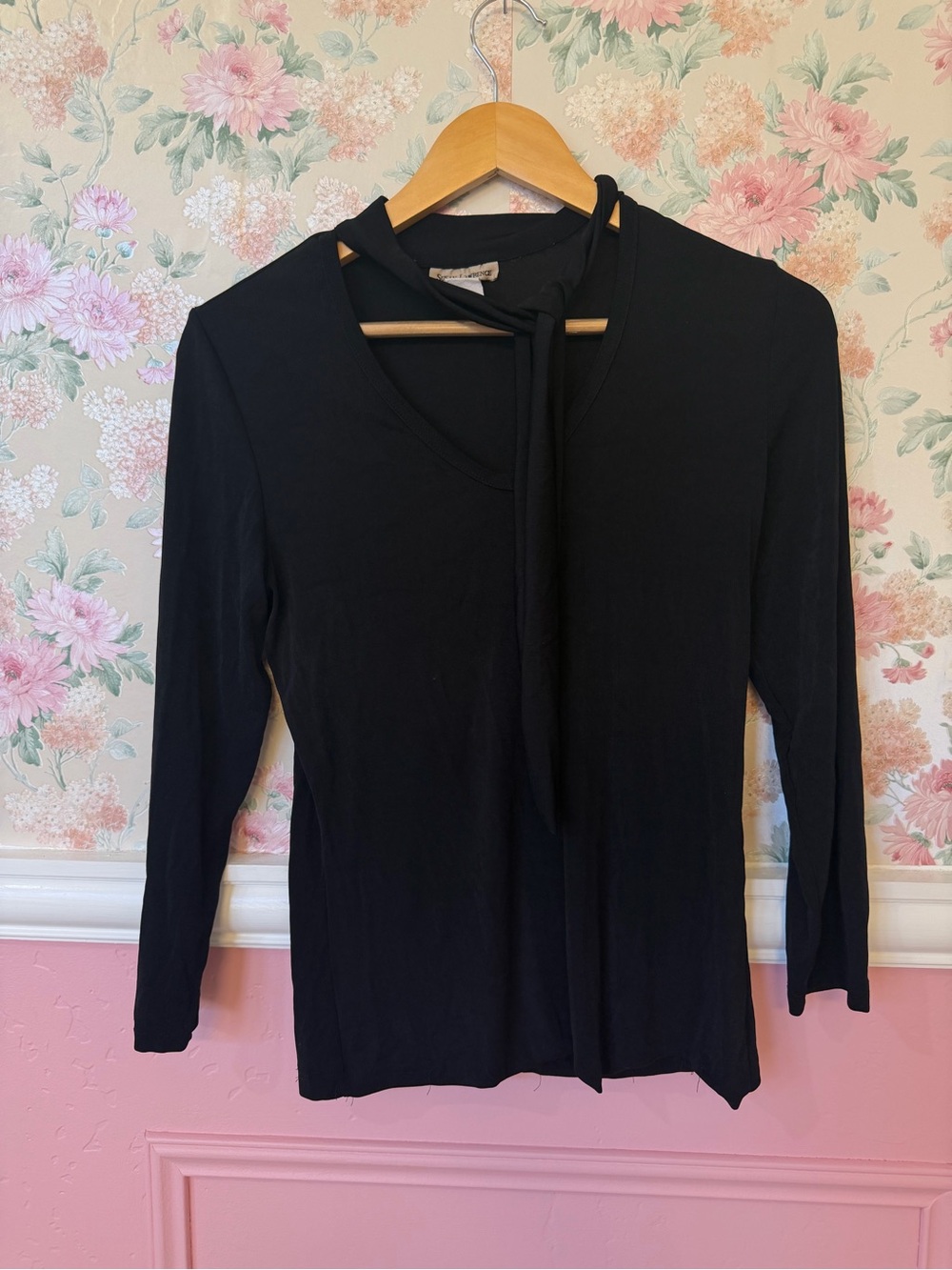 Y2K Black Tie-Neck Long Sleeve Women's Top